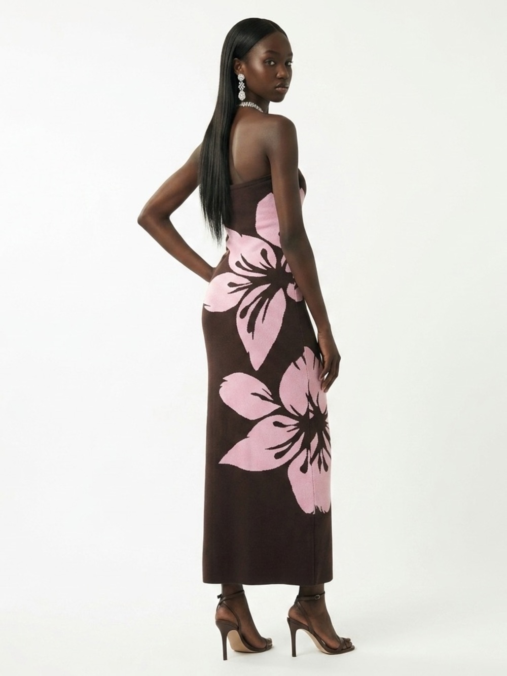 Brown Pink Floral Sweater Maxi Dress Knit|Cozy Chic/Quiet Luxury/Elegant/Wedding